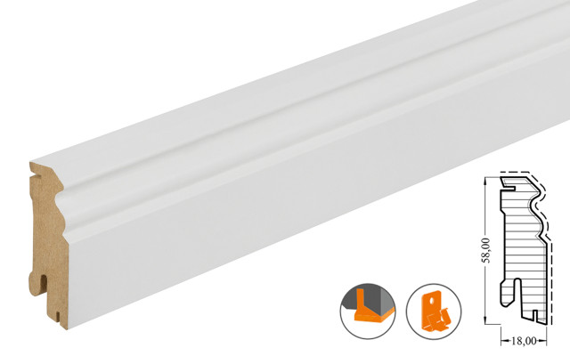 Berliner Profilleiste SL 624 UMF weiß foliert - HOCO MDF Sockelleiste (18x58x2700mm)